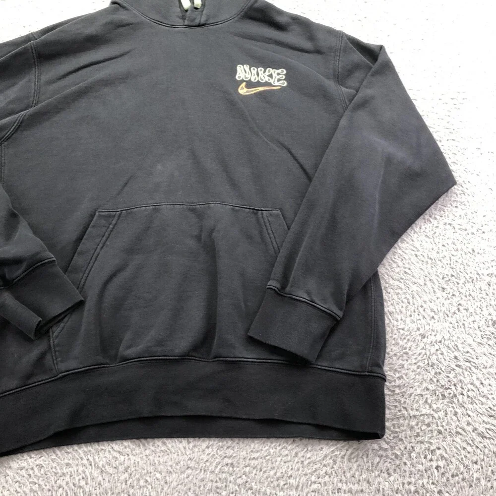 Nike Hoodie Mens Large Black Pullover Fleece Sweatshirt Smiley Logo Back Graphic